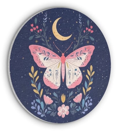 Akoestisch wandpaneel rond 30x30 cm - Vilt schilderij Vlinder - Maan - Bloemen - Sterrenhemel - Ronde akoestische panelen - Geluidsdempende wanddecoratie - Geluidsisolatie wandcirkel - Muurdecoratie geluidspanelen