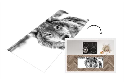 Keukenloper - Loper keuken - Dierenprofiel wolf in zwart-wit - 120x50 cm - Keukenloper vinyl