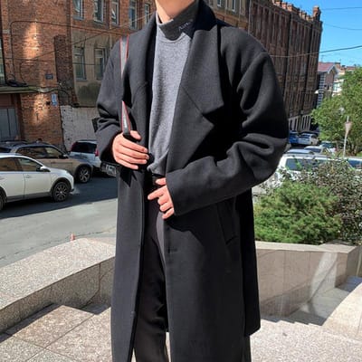 Heren Medium en Lang Koreaanse Versie Knappe Dubbelzijdige Wollen Jas Heren Losse Trenchcoat M