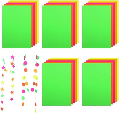 Kleurrijk A4 Neon Papier - 40 Vel UV-reactief Karton voor Feestdecoratie en Creatieve Projecten