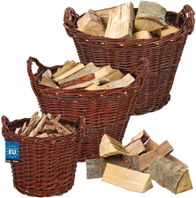 KOTARBAU® Rieten Mand, met Handvatten, Wilg, ? 30 cm + ? 40 cm + ? 50 cm, Bruin, Houtmand, Plantenmand, Oogstmand, Tuinmand, Opbergmand, voor Haardhout