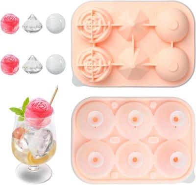 Dailygoods - Airssory Siliconen ijsblokjesvorm, roze diamant bolvormig, roze, 19,1 x 13,2 x 6,2 cm, flexibel anti-stick, herbruikbaar voor bakken en snoep maken, 1 stuk
