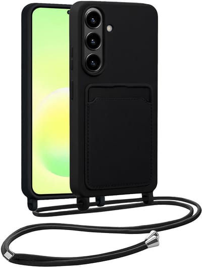 Hoesje Geschikt voor Samsung A57 Hoesje Met Koord Siliconen Case - Hoes Geschikt voor Samsung Galaxy A57 Backcover Met Afneembaar Koord - Zwart