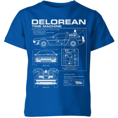 Back To The Future Delorean Schematic Kids' T-Shirt - Blue - 98/104 (3-4 jaar)