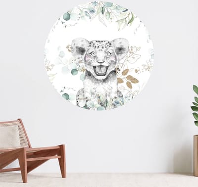 Muurcirkel zelfklevend behang - Babyleeuw met muntblaadjes - Wanddecoratie - 080cm behangcirkel - Ronde sticker voor aan de muur - Behangsticker verkrijgbaar in verschillende formaten