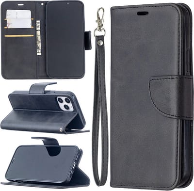 MobyDefend Hoesje - Geschikt voor iPhone 12 / iPhone 12 Pro - Wallet Book Case Met Koord - Zwart