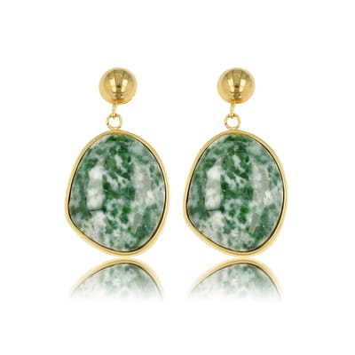 My Bendel - Goudkleurige Oorsteker met Echte Green Spotted Jade Edelsteen - Stralende Goudkleurige Oorbel met Green Spotted Jade - met Luxe Cadeauverpakking | Sieraden Voor Dames
