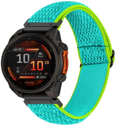 By Qubix - Geschikt voor Garmin bandje - 26mm Quickfit - Elastische Solo Loop nylon bandje - Mintgroen met groen - Geschikt voor Garmin Quatix 8 - 51mm