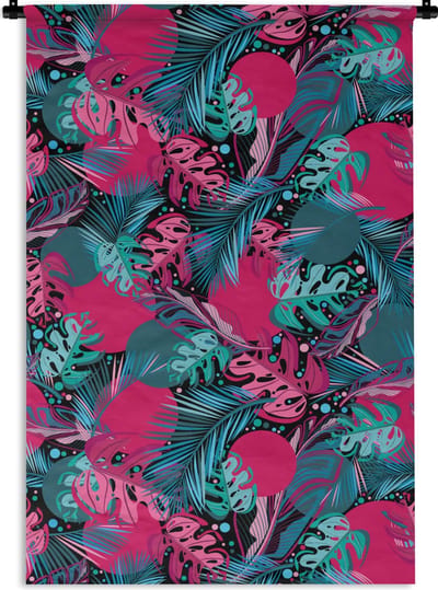 Wandkleed - Wanddoek - Bladeren - Hawaii - Design - Roze - Blauw - 60x90 cm - Wandtapijt