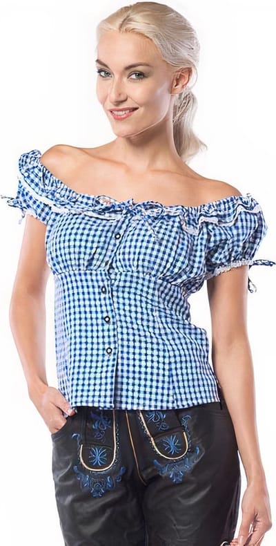 Partychimp Oktoberfest Blouse Dames Top Liesl Oktoberfest Dames Carnavalskleding Dames Carnaval Kostuum Dames - Polyester - Blauw/Wit - Maat L