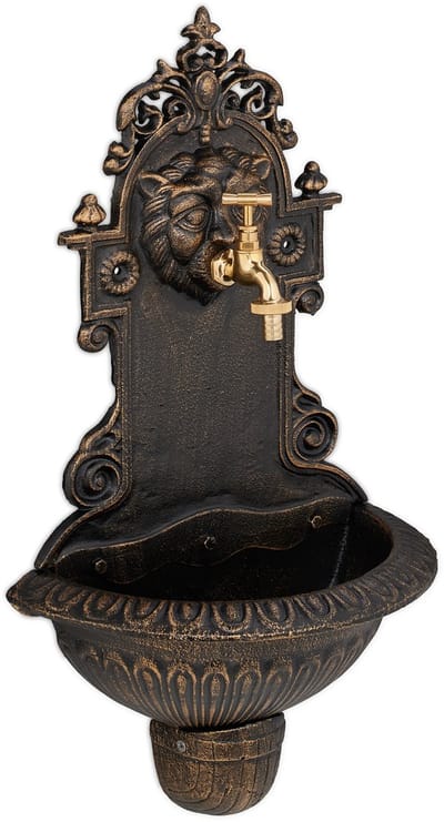 muurfontein buiten - 61 cm - met wasbak en kraantje - gietijzer - brons