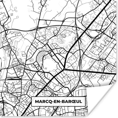 Poster Stadskaart - Plattegrond - Kaart - Marcq-en-Barœul - Frankrijk - Zwart wit - 100x100 cm XXL