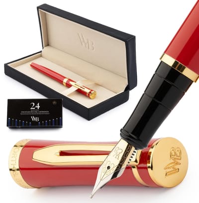 Dailygoods- Vulpen Luxe Geschenkset - 18K Gouden Medium Penpunt - Inclusief 24 Inktcartridges - Inktvulconverter - Cadeauverpakking - Soepele Inktstroom - Schrijfinstrument