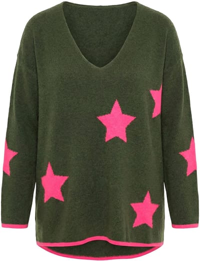 Angel of Style - Dames - Trui oversized sterren lange mouwen - Donkergroen - Maat 46+
