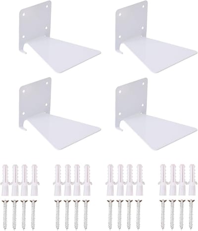 Robuuste Wandplank Set van 4 Stukken, Zwevende Boekenkast van IJzer voor Kantoordecoratie, Inclusief Montagemateriaal, Wit