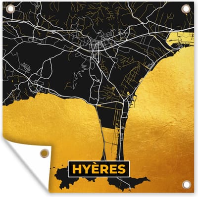 Tuin poster Stadskaart – Frankrijk – Kaart – Hyères – Plattegrond - 200x200 cm - Tuindoek