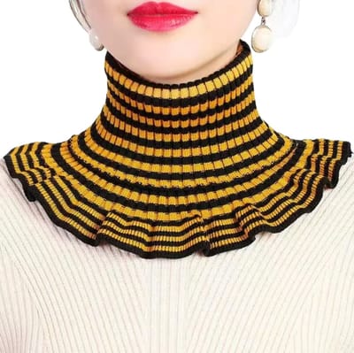 Elegante Gestreepte Gebreide Valse Kraag – Zachte & Warme Winter Sjaal voor Dames – Elastische Pullover Collarsjaal – Modieuze Koreaanse Stijl – Zwart & Geel/Goud – Comfortabele Halsbeschermer voor Koude Dagen
