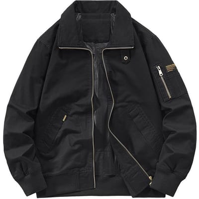 Nieuwe Lente en Herfst Katoenen Reversjas Heren Retro Casual Werkkleding High-end Losse Vliegerjas 5XL black