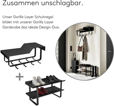 schoenenrek zwart - metalen schoenenrek - schoenenrek twee verdiepingen - modern schoenenrek voor kleine ruimtes - schoenenrek voor de garderobe - ruimtebesparend opbergen van schoenen