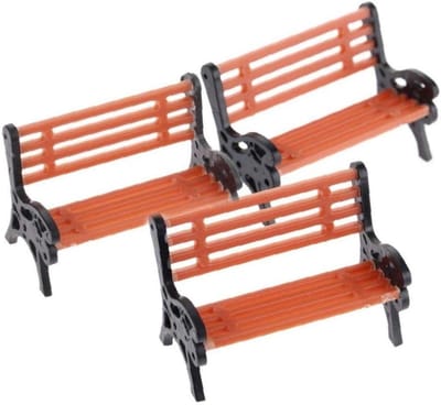 Miniatuur Park Bankjes - Poppenhuis Meubels - Diorama Decoratie - Set van 3 stuks - 3x2.5x4.25cm - Oranje