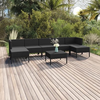 vidaXL - 8-delige - Loungeset - met - kussens - poly - rattan - zwart