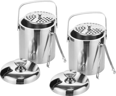 HI IJsemmer inclusief tang - Set van 2x stuks - RVS - 15 x 20 cm - Ijsemmer met deksel