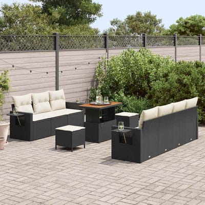 vidaXL - Tuinbank - Set - 10 - st - 7-Aantal - zitplaatsen - Zwart - en - Crème