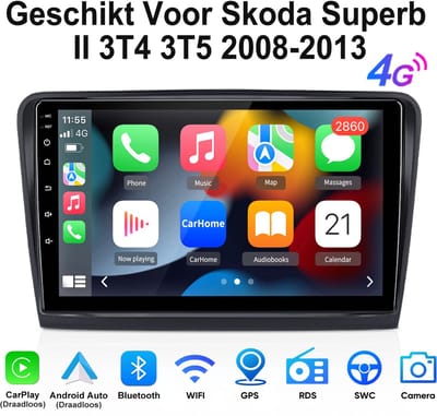 Junsun Android 15 Autoradio Geschikt Voor Skoda Superb II 3T4 3T5 2008-13, 6GB+128GB, Draadloze CarPlay & Andriod Auto, DAB+, GPS-navigatiesysteem, Bluetooth, Stuurwielbediening, WiFi, 10-inch Touchscreen, DSP, 4g, 8core processor