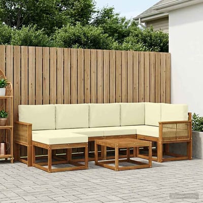 vidaXL - Buiten - bank - set - 7 - st - Natuurlijk - en - Crème - Massief - Acacia - Hout