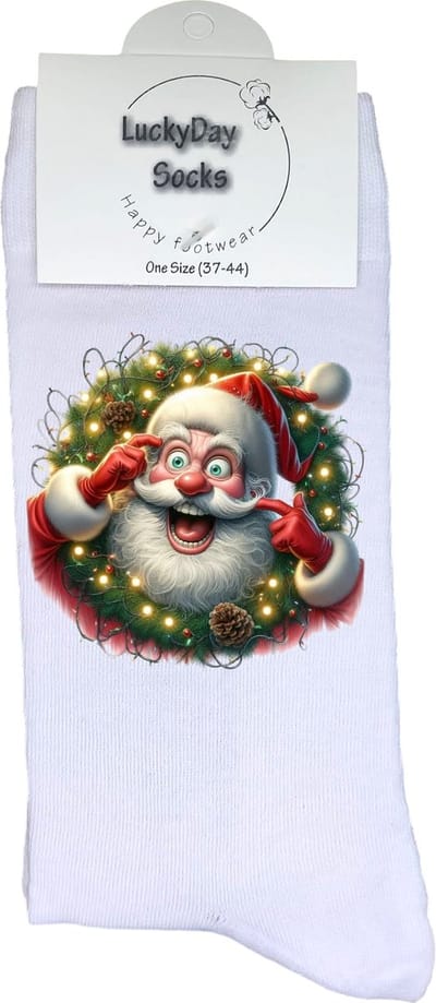 Kerstman -Opkikker - Grappige sokken - Valentijns cadeau - Verjaardag cadeau - Sinterklaas cadeau - Leuke sokken - Vrolijke sokken - Krans - Kerst Sokken - Vaderdag - Moederdag - Kerstcadeau - Socks die Happy maken - Maat 37-44
