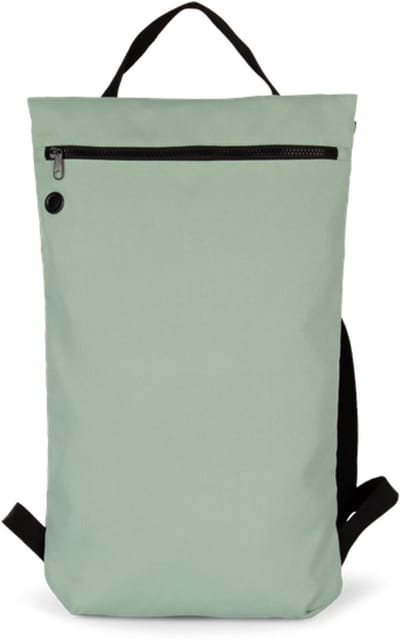 Trendy, platte en gerecycleerde rugzak - Ecologische rugzak van 60% gerecycleerd polyester - Platte rugzak, slim model, trendy stijl - Licht gewatteerd. Heel trendy ritssluiting met grote tanden - Groen