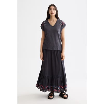 Scotch & Soda Embroidered V-neck T-shirt Charcoal Art Taglia: XS | Maglie Sportivi Outlet | Donna | Nero