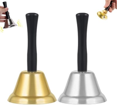 2 stuks - Handbellen - Kerst Handbellen - Santa Handbellen - Klassieke Dinerbellen - Muzikale Ceremoniële Handbellen - Santa Bellen met Handvatten - Kerstcadeaudecoraties - Geschikt voor Bruiloften, Scholen, Feesten en Kerstmis (Goud en Zilver)
