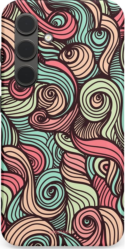 Casetastic hoesje geschikt voor Samsung Galaxy S24 - Dubbellaagse bescherming - Pastel Swirl Vibes - Fashion Case - Taupe Donkergrijs Saliegroen Grijs