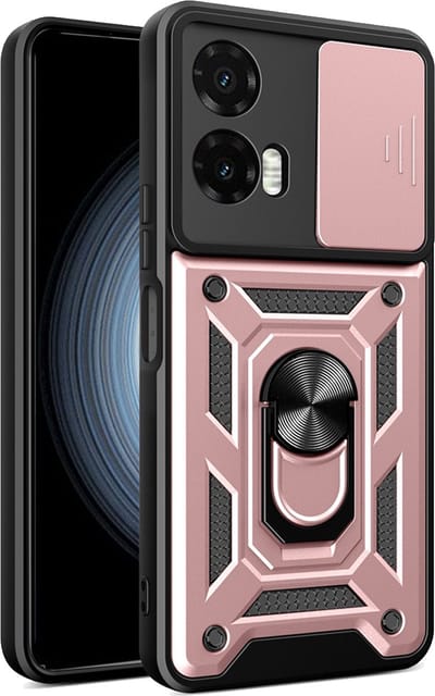 MobyDefend Hoesje - Geschikt voor Motorola Moto G35 - Pantsercase Met Draaibare Ring - Rosé