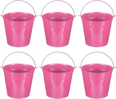 Set van 6 Mini Gegalvaniseerde Emmers met Handvat, 17.8 x 15.7 cm, Kleurrijke Emmers voor Pasen, Feestdecoratie en Creatieve Knutselprojecten