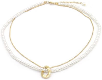 Ketting - verstelbaar - sieraad - accessoire - RVS - stainless steel - 39+5cm - goudkleurig - parels - cadeau - geschenk - feest – feestdagen