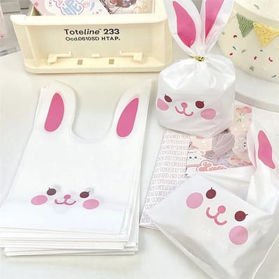 100 Uitdeelzakjes - Paaszakjes - Konijn - 13x22cm - Plastic Traktatie Kado Zakjes - WitRoze - SnoepKoekKoekjeCookie Bags - Pasen - Paastraktatie - 100 stuks - CHPN