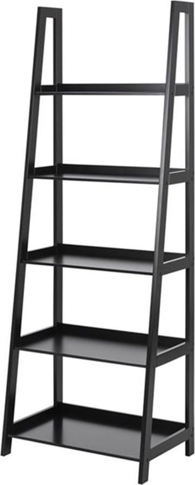 Lisomme Livia Wandkast Zwart - Hout - met 5 Niveaus - Boekenkast - Open Kast - Hoog - Modern - 63 x 40 x 180 cm
