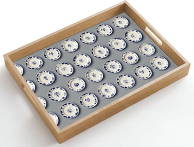 Dienblad hout 50x35 cm - Schootdienblad - Borden - Bloemen - Blauw - Wit - Borrelplank rechthoek - Plateau dienbladen