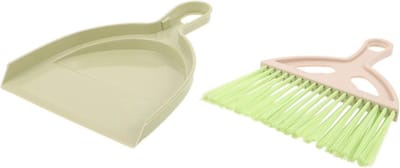 Mini Bureaureinigingsset - Handbezem Stofblik - Snelle Opruimklussen - Compact Draagbaar Ontwerp - 20.5 x 17 cm - Groen
