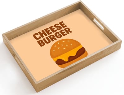 Dienblad hout 40x30 cm - Schootdienblad - Cheeseburger - Minimalistisch - Geel - Borrelplank rechthoek - Plateau dienbladen