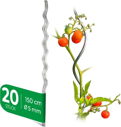20 tomatenstokken 150 cm x 5 mm Ø tomatenspiraalstokken gegalvaniseerde trellisstokken tomatenstokken 150 cm tomatentrellissteun plantenstokken tomatenstok plantenstandaard plantplug tomatenspiraalstok 150 cm