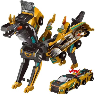 Jojoy - Magnetisch Dinosaurus Auto Speelgoed - 2-in-1 Transformerende Dino Auto - Speelgoed Voor Kinderen 5-14 Jaar - Jongens en Meisjes - Educatief Speelgoed - Cadeau - Goud - ROARWHEEL