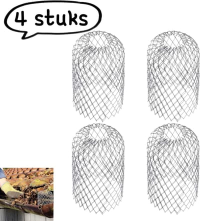 4-delige set - Beschermkap voor regenpijp - Dakgootfilter ter bescherming tegen bladeren in de tuin - Afdekking voor vuil in de afvoer - Filterzeef van 8*15 cm - Zilver
