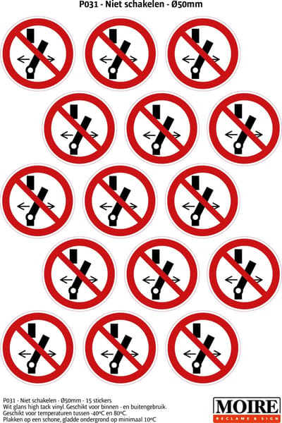 Pictogram sticker 75 stuks P031 - Niet schakelen - 50 x 50mm - 15 stickers op 1 vel
