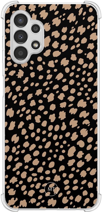 Hoesje (shockproof) geschikt voor Samsung Galaxy A13 4G - Savannah spots - Extra sterke case - TPU/polycarbonaat - Gestipt - Zwart, Bruin, Transparant