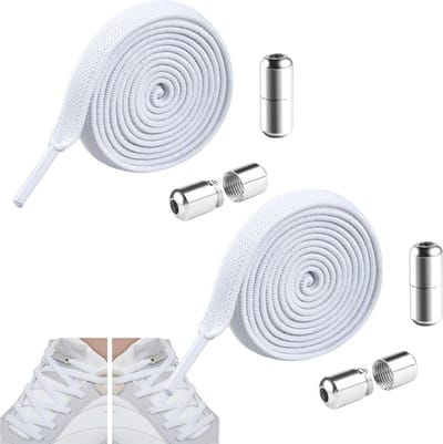 Elastische Veters voor Volwassenen en Kinderen, Wit, Knopenloos, Verstelbaar en Plat met Metalen Einde, Ideaal voor Sneakers en Sportschoenen
