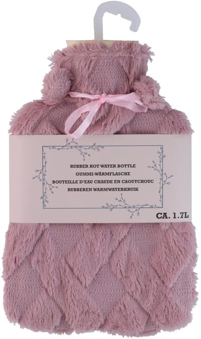 Warmwaterkruik - roze - 1,75L - fluffy pluche hoes - bedkruik - kruik - kruik met hoes