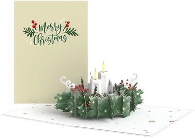 Handgemaakte 3D Kerstkaars Pop-up Wenskaart - Feestelijke Hartverwarmende Groet 5 x 7 Inch